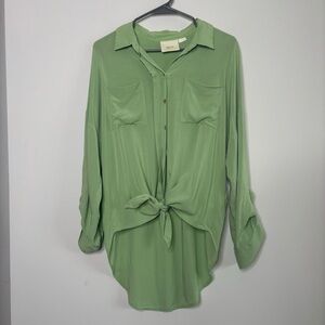 Maeve Anthropologie Light Green Sandbridge Button Down Tie Front Blouse Top M